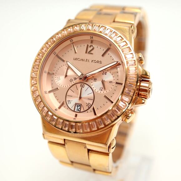 Michael Kors Other - Michael Kors Dylan Rose Gold Tone Chronograph Watch Gem Bezel MK5412 New Battery